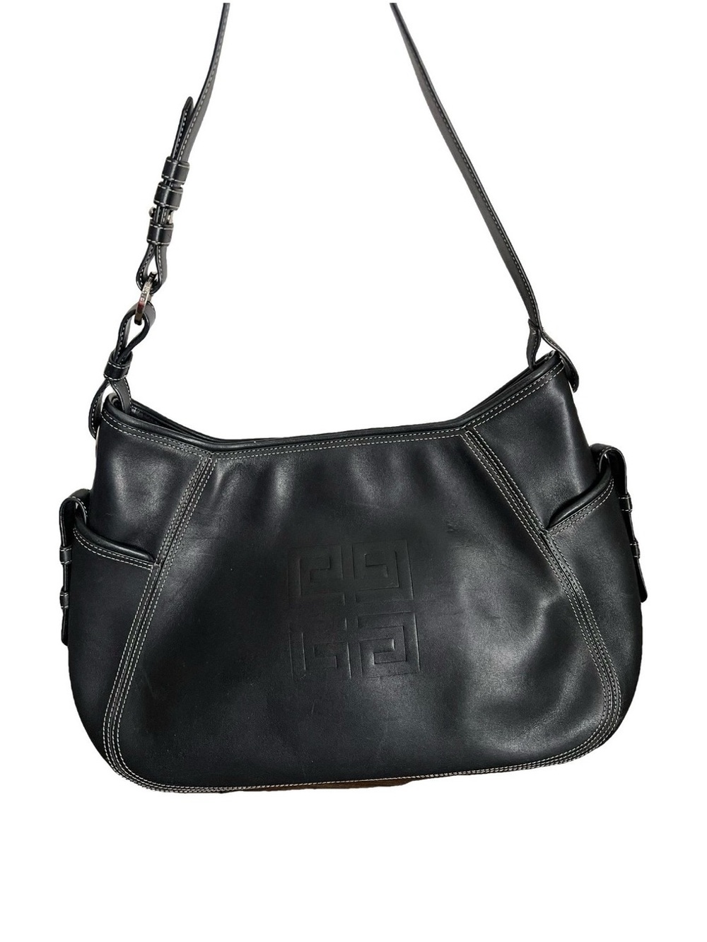 Givenchy Black Leather Shoulder Hobo with Embossed Logo